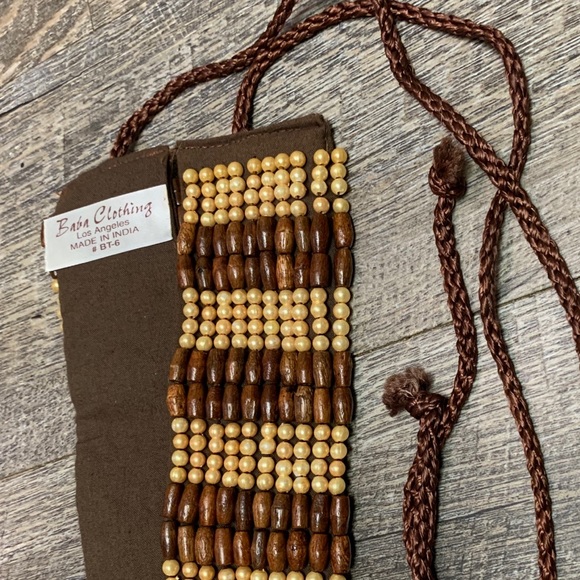 BABA CLOTHING WOOD and FAUX PEARL BOHO BEADED BELT - Picture 7 of 12